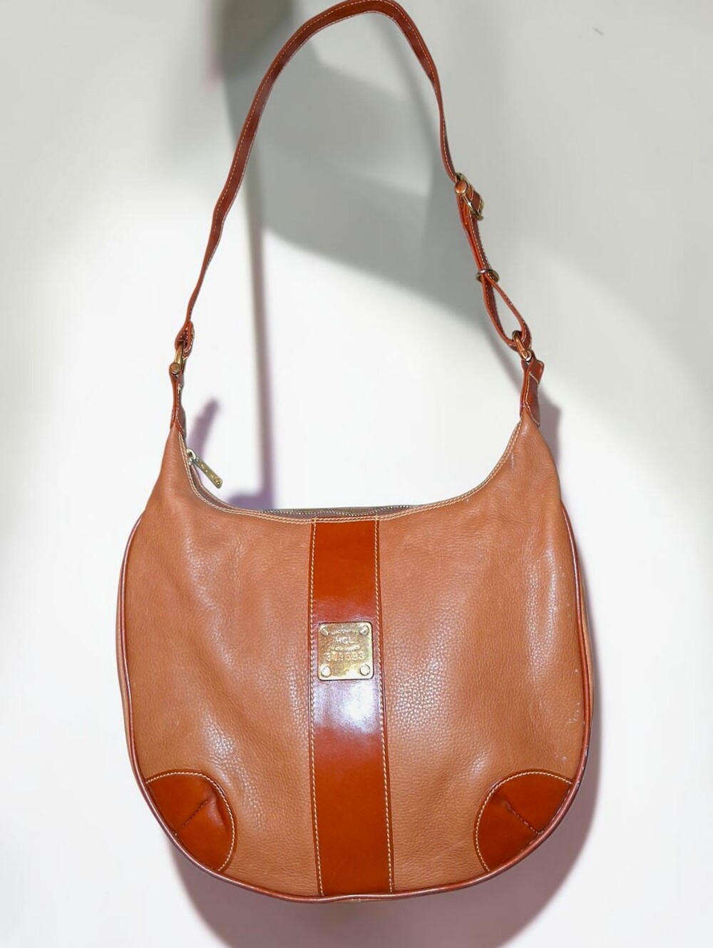 Vintage HCL Handmade Classic Brown & Tan Leather Hobo Bag - Made In Germany